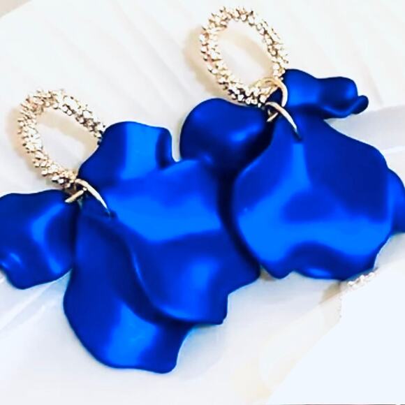 Royal Blue Flower Petals Earrings - Picture 1 of 2